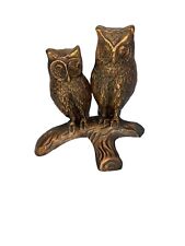Vintage OWL Brass DOORSTOP Statue Two Owls Branch Log Large MCM picture