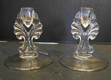 New Martinsville Janice Clear Depression Elegant Glass Candle Holders Pair picture