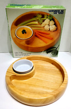 Vintage Chip Dip Serving Tray Wood With Ceramic Bowl Party Retro 12