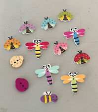 Lot of 350+ Painted Wood Buttons Insects Bugs Bees Butterfly Container Included picture