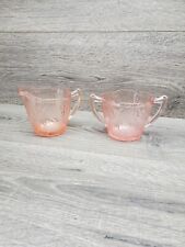 Vtg Jeanette Cherry Blossom Pink Sugar Bowl & Creamer Set Pink Depression Glass picture