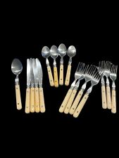 Vintage Flatware Lot 16 Pc Stainless Taiwan Acrylic Handle Cream MCM ESTATE picture