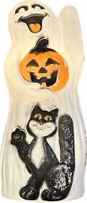 Vintage Venture 33” Halloween Ghost With Pumpkin Black Cat Lighted Blow Mold picture