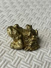 Vintage Solid Brass Mommy Frog With Baby Figurine  picture