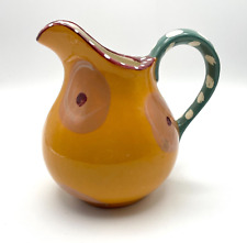 Droll Design Collectible Ceramic Pitcher Orange Signed Hand Painted  5” Tall picture