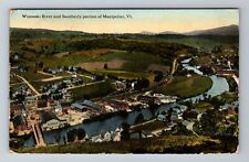 Montpelier VT-Vermont, Winooski River, Aerial, Antique, Vintage c1921 Postcard picture