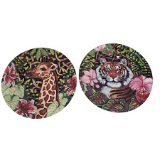 Lot of 2 Fitz and Floyd Exotic Jungle Plates Tiger Giraffe Vintage 9.25