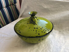 Vintage Hanova of Pasadena Mid-Century/Brutalist Green Lava Enamel Lidded Bowl picture