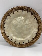 Capiz Shell Tray Woven Wicker Serving Dish Nautical 15” Diameter Vintage picture