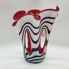 Zebra Stripe Cased Glass Handkerchief  Vase FAZZOLETTO RED, BLACK, WHITE picture
