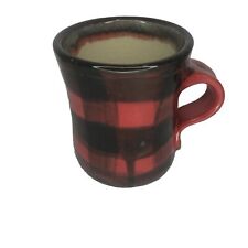 Plaid Ceramic Handmade Coffee Tea Mugs Cups, Red, Black set of 5 Checkered picture