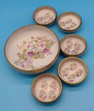 Vintage Porcelain Floral Footed Master Berry Bowl & 5 Individuals Roses & Lilacs picture