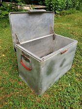 Vintage Cronstroms Cooler Aluminum Ice Box Red Handles Heavily Used USA picture