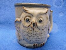 Vintage Gray Brown Stoneware Owl Coffee Tea Mug Cup picture