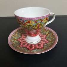 2 PC Grace’s Teaware Tea Cup & Saucer Set Pink Floral Red Yellow Dainty Pretty  picture