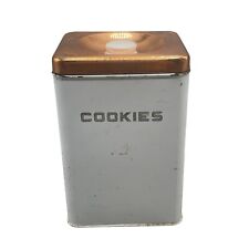 vintage lincole beauy ware cookie tin jar & lid rectangle white bronze color REA picture