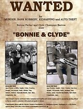 1934 BONNIE AND CLYDE 8.5X11 WANTED POSTER PHOTO ORIGINAL GANG MOB REPRINT picture
