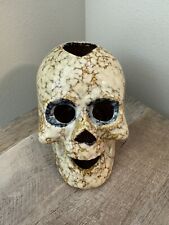 Glazed Pottery Skull Day Of Dead Candle Holder Large Halloween Decor picture