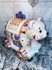 Rare Enesco Cookie Jar Bear ABC 123 Teddy On Wheels String Pull Claudia Star picture