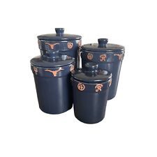 Frankoma King Ranch Canister Set Navy Blue Cattle Brands RARE Western READ picture