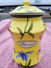 Nonni's Biscotti Handmade Yellow Flowers Ceramic Lidded Cookie Biscuit Jar picture