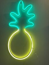PINEAPPLE LED NEON GREEN LEAVES YELLOW BODY SIGN PLUG IN 18” X 8” Inches picture