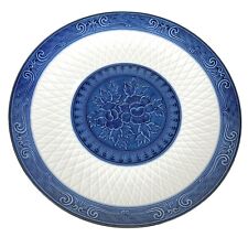 Lotus Flower Serving Platter Plate Chinese Signed Vintage Blue White 12 1/4