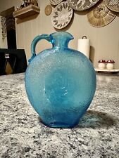 Clevenger Bros Blue Glass Decanter Blown Iridescent Embossed Rose picture