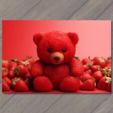 POSTCARD Cute Straw-Bear-y Juicy Strawberry Teddy Bear Berry Delight 🍓🐻 picture