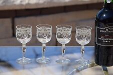 4 Vintage Etched Wine Cordials ~ Glasses, Fry Glass, 1930's, 3 oz Port Wine picture