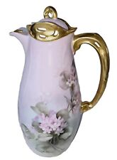 Rare Antique Bauer Rosenthal & Co Chocolate Pot Hand Paint Pink Gold c1890 picture