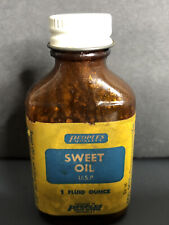 Vintage Peoples Drug Store Amber Pharmacy Medicine Bottle Sweet Oil 1 oz EMPTY picture