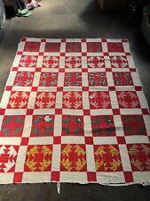 Antique Multi Color Hand Made Patchwork Quilt Colorful 76”x89” Squares picture