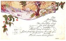 New Year Winter Holiday Scene Antique Postcard Posted 1919 picture