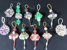 11 Vintage Homemade Fancy Plastic Beaded Christmas Ornaments Lot  B9100 picture