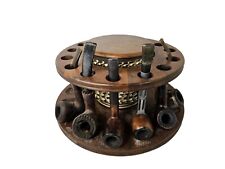 Decatur Industries 15 Pipe Rotating Walnut Pipe Stand With Humidor and 6 pipes  picture