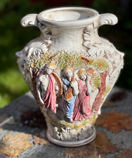 Vintage Capo De Monte Glazed Ceramic Urn Vase Hade Painted Relief 12.6
