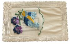 Embroidered Silk With Card Insert Postcard Handcrafted In France c1915 Bluebird picture