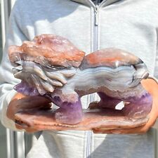 4.67LB Natural Amethyst Lace Agate Hand-carved Lion Quartz Crystal Reiki Healing picture