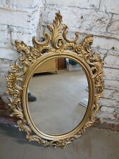 Vintage MCM Large Oval Plastic Gold Wall Mirror  Hollywood Regency 31x20 picture
