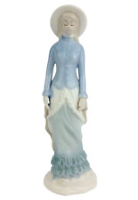Colonial Southern Women Girl Figurine Porcelain Glazed Blue Dress White Bon picture