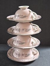 Fleetwood China QUEENS LACE PINK Set of 4 Cups & Saucers RARE MCM Retro picture