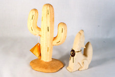Saguaro Cactus & Coyote Ceramic Figurines Turquoise Rose Gifts Albo NM Mapoo picture