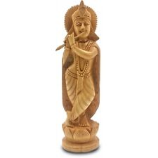 Beautiful Handcrafted Wooden Lord Krishna Playing Flute Statue From India (DP3) picture