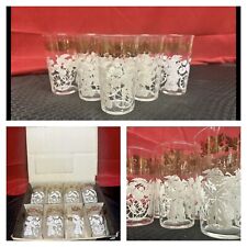 Set 8 Vintage Federal Glass Homestead Gold Leaf Drinking Glasses In Original Box picture