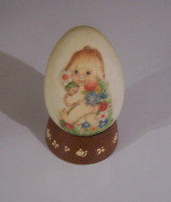 Rare Flower Girl Hand Painted Egg By Ferrandiz Anri  WITH WOODEN STAND picture