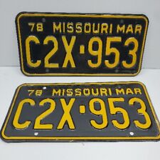 1978 Missouri License Plates PAIR Original 78 Plate MARCH 1978 RARE Set Of 2 picture