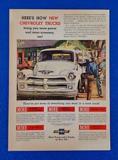 1954 CHEVY FARM TRUCK ORIGINAL COLOR PRINT AD SHIPS FREE CHEVROLET AD LOT WHITE picture
