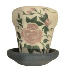 Tolle Painted Rose Flower Pot Planter Tray terracotta Distressed Shabby Floral picture