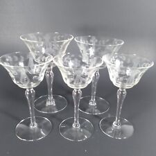 5 Pcs Crystal Etched Wine and Cocktail Glasses Flowers and Ribbon Teardrop Stems picture